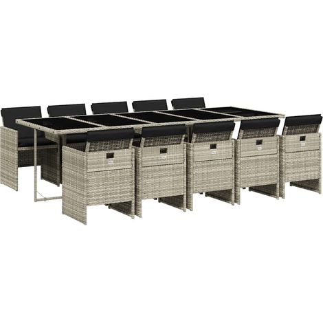 Maison Exclusive - 11-tlg. Garten-Essgruppe mit Kissen Hellgrau P
