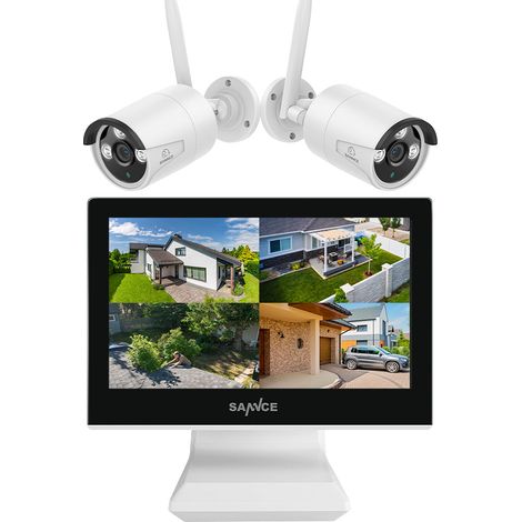 SANNCE 10CH 2K Super HD NVR con sistema di telecamere wireless da 3 MP, monitor LCD da 10,1'', 2 telecamere, accesso remoto, HDD da 4 TB (1/5)