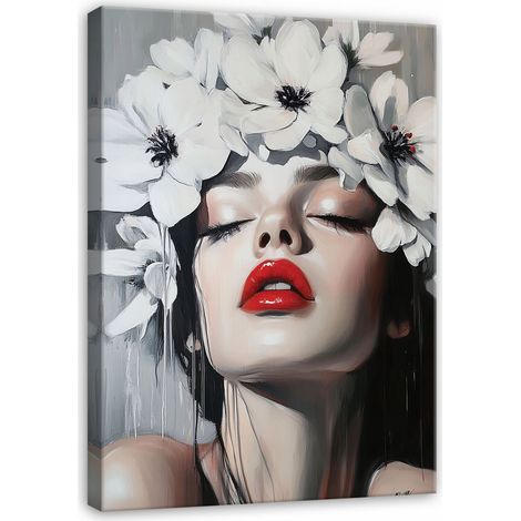 tableau femme fleurs lvres pour chambre salon cuisine sur toile 100x70 (1/3)