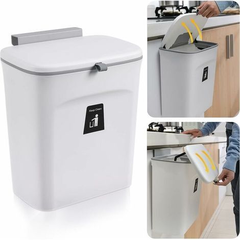 Poub de cuisine suspendue avec couvercle, poubs de placard pour porte d'armoire de cuisine, poubs sous évier, poub pour chambre salle de bain bureau camping-car 9L (blanc) (1/5)