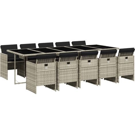 Maison Exclusive - Set Pranzo Giardino 11pz con Cuscini Grigio Chiaro Polyrattan