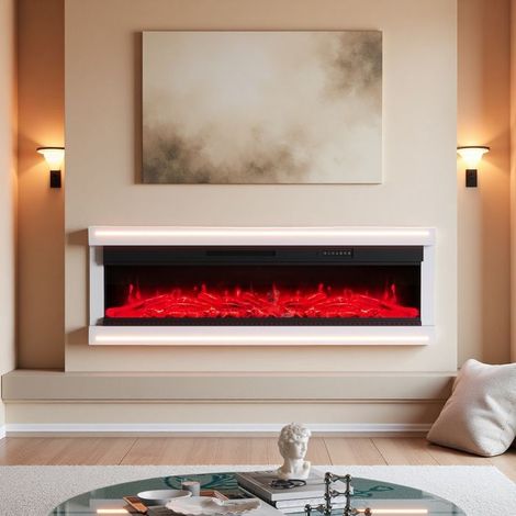 Cheminée Électrique Mural/Encastrée - 152.4x17x51.3 cm - 750W/1500W - 12 Couleurs de Flammes - Télécommande (1/5)