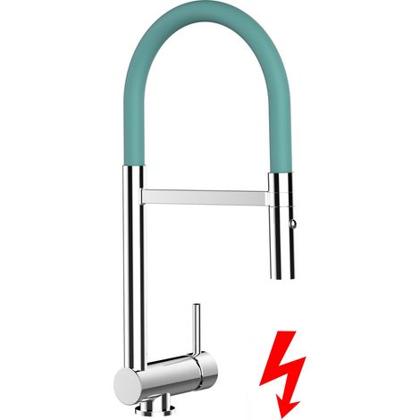 NIEDERDRUCK Unterfenster Wasserhahn Vorfenster Umklappbar 6 CM Verchromt Küchenarmatur mit 360° schwenkbarem Türkis Auslauf und abnehmbare 2 strahl Handbrause (1/5)