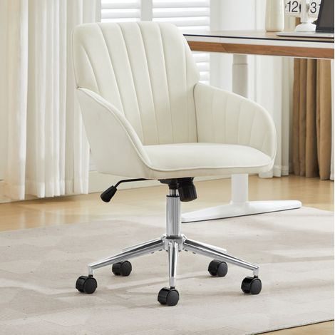 MEUBLIV Ergonomischer weißer Dreh-Bürostuhl aus Samt, höhenverstellbar (1/5)