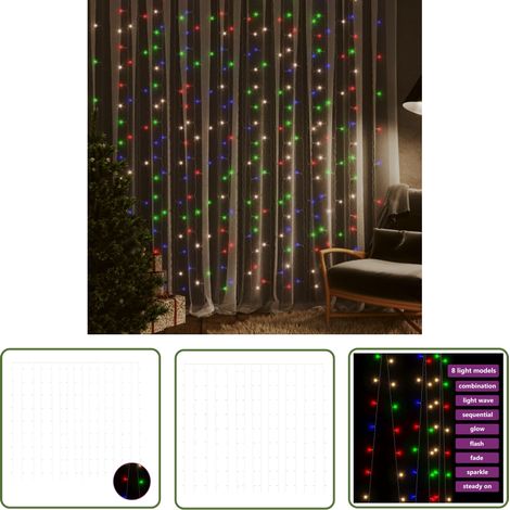FIMEI Rideaux lumineux à LED 3x3 m 300 LED colorées 8 fonctions (1/5)