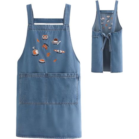Delantal de mezclilla  Set de cocina con bolsillos - Para cocineros caseros, camareros, artistas, jardineros, carpinteros, soldadores, carniceros, baristas y maestros de la parrilla (1/5)