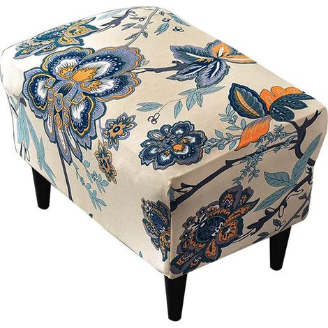 Housse De Tabouret - Extensible Rectangulaire - Pour Pouf Et Tabouret - Lavable En Machine - Motif Fleur De Coquelicot - 1 Pièce (1/5)