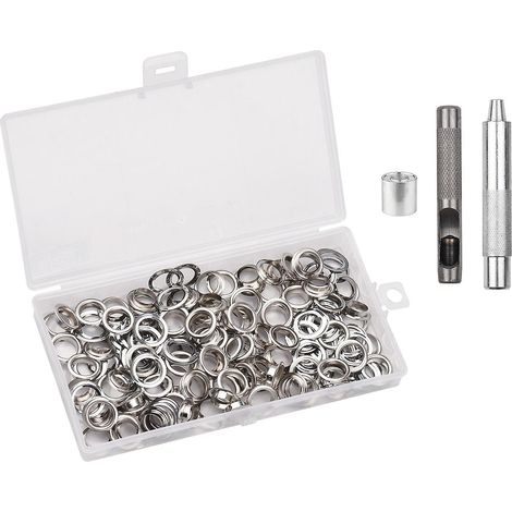 Lot 100 de kits œillets avec rondelles 0.236 pouce, 3 outils de pose, œillets métalliques argentés (1/5)