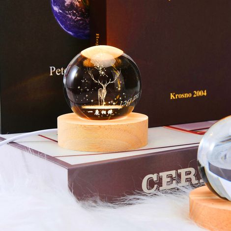 LumiGlobe H5L Lux® 3D Kristallballon-Nachtlicht 【Kristall, Durchmesser 6 cm, Holzsockel】 (1/5)