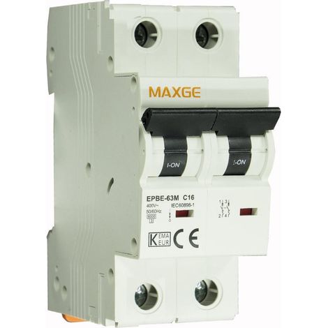 Interruttore Magnetotermico Residenziale 2P 6kA 6-40A Curva C MAXGE  16 A