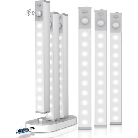 Kabellose, wiederaufladbare LED-Schrankleuchte mit Ladestation, LED-Streifen mit Bewegungssensor für Wäscheschrank, Bücherregal, Treppenhaus, Flur, 18 cm, 6 Stück (1/5)