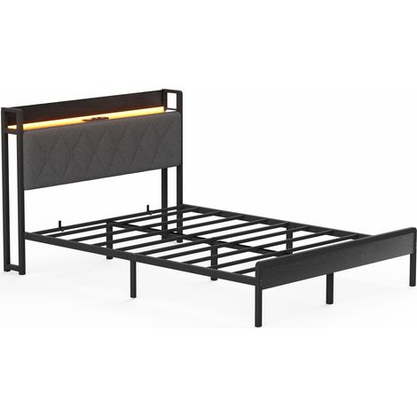 Cama tapizada 140 x 190 cm con LED, estación de carga, almacenaje y cabecero (1/5)