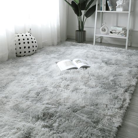 Alfombra de pelo largo grande y suave de 160 x 230 cm para sala de estar, alfombra esponjosa y lavable, alfombra de noche para dormitorio y sala de estar, gris