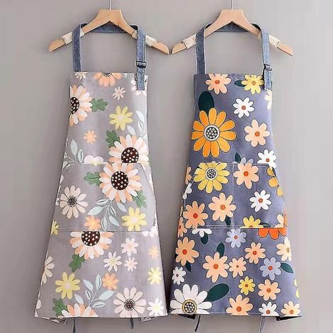 BEBUSINGOTO Küchenschürzen für Damen, 2er-Pack, verstellbare und wasserdichte Küchenschürze mit Taschen, Kochschürzen zum Backen, Kochen und Grillen (1/5)