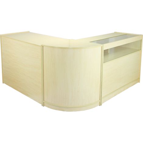 Mostradores Galaxy para tiendas en color arce o blanco lila – conjunto modular con vitrinas, almacenaje amplio y diseño contemporáneo (1/5)