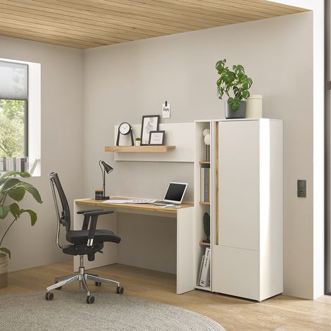Büromöbel Set weiß mit Eiche CRISP-61 modern 4-teilig mit Schreibtisch (1/5)