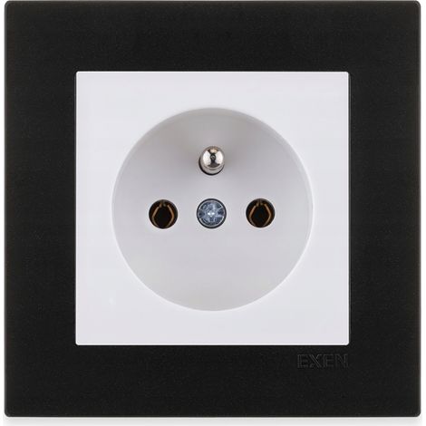 Prise de courant complète simple 2P+T blanche, cadre double noir métallisé Série KARELL 16A 250V EXEN
