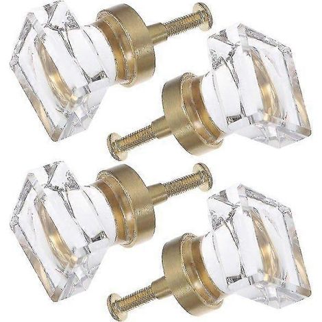 Boutons de meuble élégants en laiton et zircon - Lot de 4, design moderne en cristal, installation facile, 2,50 cm (1/3)