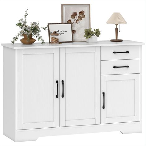 Buffet de rangement moderne 3 portes 2 tiroirs - Blanc imitation bois 120x38x79 cm (1/5)