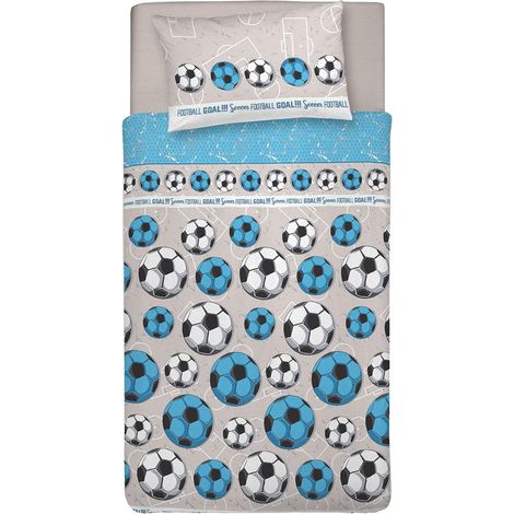 Parure de lit Simple 100% Coton, avec Sac 155 x 200 cm et 1 taie d'oreiller 52 x 82 cm, fabriquée en Italie, Housse de Couette Lavable en Machine à 40 °, Motif Football Bleu Clair (1/3)
