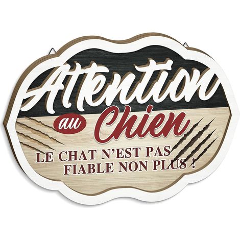 Plaque Murale Bois Attention au Chien Chat Humour Panneau Avertissement Décoratif pour Entrée Maison Jardin Portail Cour (1/5)