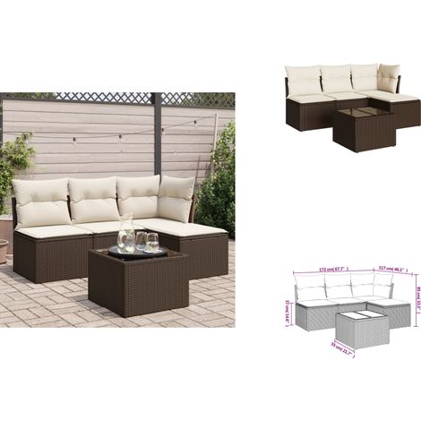 5-tlg. Garten-Sofagarnitur mit Kissen Braun Poly Rattan - Garten Sofagarnitur - Garten Sofagarnituren - Outdoor Sofagarnitur - Sofagarnitur Terrasse (1/3)