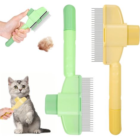 2 Pièces Peigne, Bouton Autonettoyant, Acier Inoxydable, Poignée Ergonomique, Pour Chats Et Chiens (1/5)