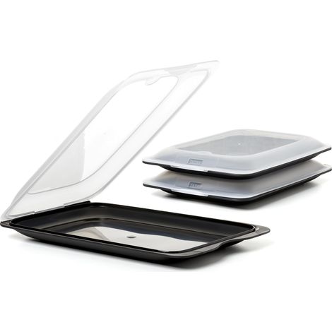 TATAY Set di 3 unità di Contenitori per affettati Fresh , Senza BPA, Riutilizzabile, Impilabile, Lavabile in Lavastoviglie e Adatto al Microonde, Nero. Dimensione 17 x 3,2 x 25,2cm (1/4)