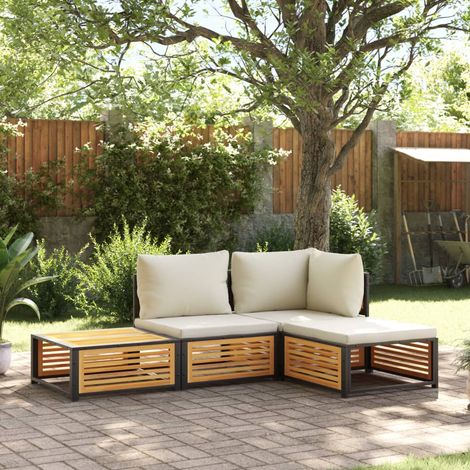 Salon de jardin avec coussins 4 pcs bois d'acacia massif (1/5)