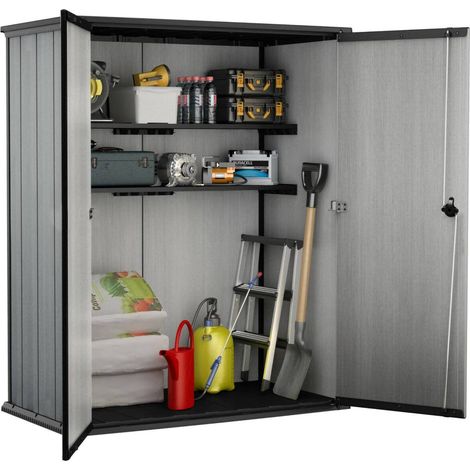 Dmora - Gartenschrank Verrayes, Gartenmöbel, Mehrzweck-Gartenschrank, Container für Balkon oder Garage, 140x74 h170 cm, Grau