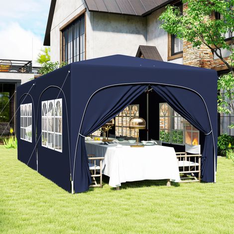 Gazebo pieghevole 3x6 m con pannelli laterali, protezione UPF50+, altezza regolabile, borsa per il trasporto, blu scuro. (1/5)