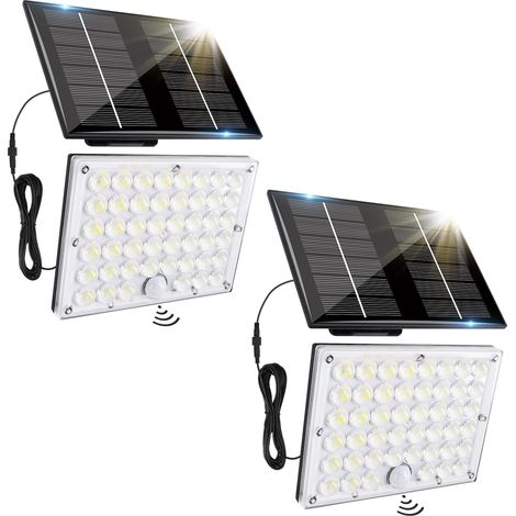 Lot de 2 lampes solaires de sécurité 184 LED avec détecteur de mouvement, étanchéité IP65 avec câble de 5 m pour jardin, cour, garage, porche