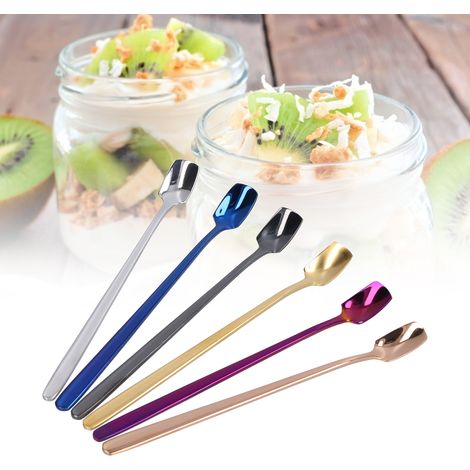 Ensemble de 6 petites cuillères créatives à long manche et à parois épaisses en acier inoxydable 304, idéales pour les desserts, les graines de tournesol, le café et la glace. (1/5)