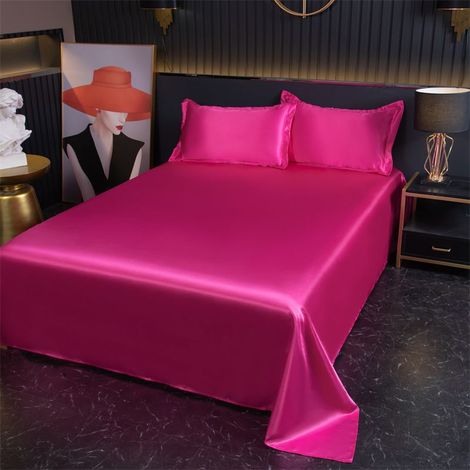 Drap Housse 120x230 cm Rose Fuchsia, Drap de Lit en Soie Glacée Fraîcheur pour Été, Housse de Matelas Lisse et Respirante (1/2)