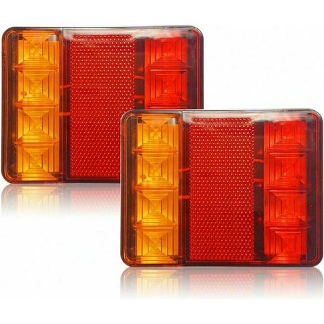 Feux et réflecteurs pour remorque, feux arrière à 8 LED, lot de 2, feux multifonctions homologués E8, lumière rouge-orange ultra-brillante, clignotants/feux de freinage/indicateurs, étanches IP65 pour (1/3)