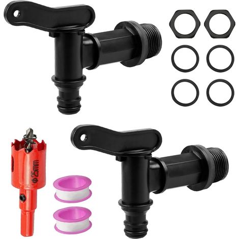 Robinet Cuve Plastique, Robinet Recuperateur Eau de Pluie avec Joint 3/4 pouces Robinet pour Citerne Pluies avec Ruban étanche Boucle Filetée pour le (1/4)