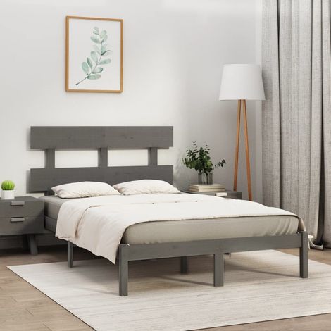 Bed Frame  Grey  Solid Pine Wood  200x200 cm  Durable  Bed Frame vidaXL (1/5)