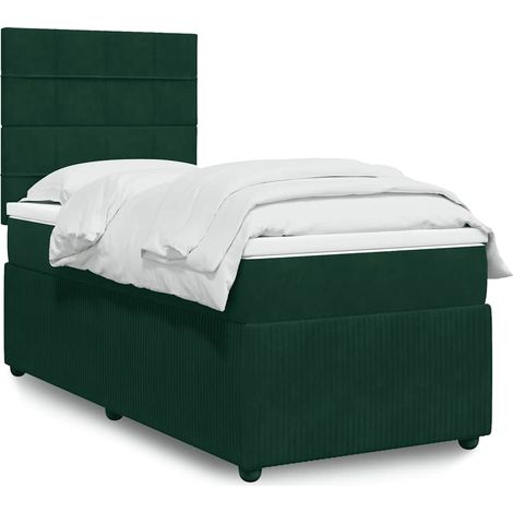 Cama box spring con colchón terciopelo verde oscuro 80x200 cm