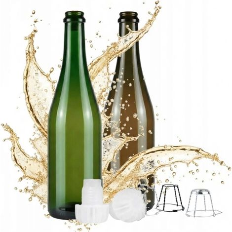 Bouteille en verre pour champagne, cidre, vin, bière 750 ml, bouchon en plastique bicolore (1/5)