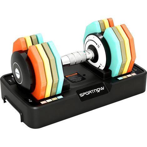 Haltère réglable 5 en 1 (5-25 kg) avec base de rangement et poignée antidérapante pour salle de sport à domicile, multicolore (1/5)
