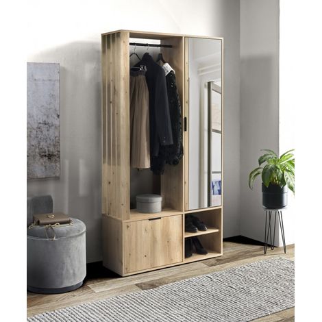 Meuble d'entrée EMILIO coloris chêne artisan 100x33 H.189,4 cm (1/3)