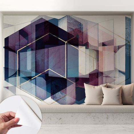 Papier peint autocollant avec imprimé décoratif pour salon et chambre à coucher Installation facile Cubes géométriques 208x146 cm (1/5)