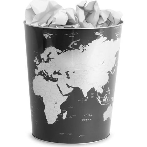 Corbeille à Papier Globe Couleur Gris Design Carte du Monde Étain 26x22x17,7 cm (1/5)