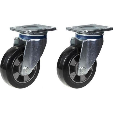 Rollen - Schwarzer Gummi - 152mm - Drehbar - Set von 2