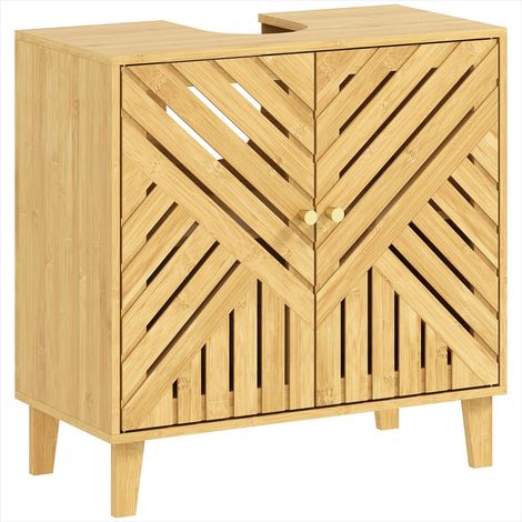 Meuble de salle de bain bois naturel en bambou 60 x 30 x 60 cm (1/5)