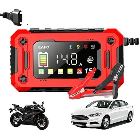 Cargador de batería para coche, carga inteligente, tecnología de reparación por impulsos, 12V 15A (1/2)