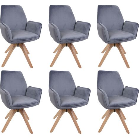 [NEUWERTIG] 6er-Set Esszimmerstuhl HHG-384, Esstischstuhl Küchenstuhl mit Armlehne, drehbar Holz Samt 320 g/m² MVG dunkelgrau (1/5)