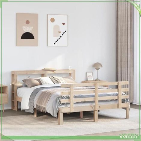 Cadre de lit avec tête de lit - Modèle 3306100 - Pin massif - 120x190 cm - Avec étagères (1/5)