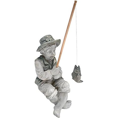 Frédéric le Petit Pêcheur d'Avignon Statue de Pêcheur pour Jardin, 15 cm, polyrésine, deux tons pierre