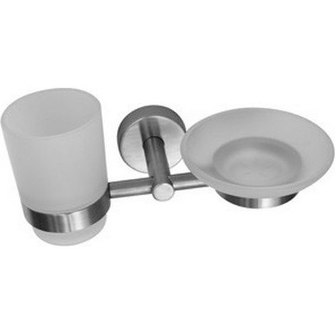 Portaspazzolini e portasapone doppio in vetro e acciaio inox satinato MIRA-S kamalu